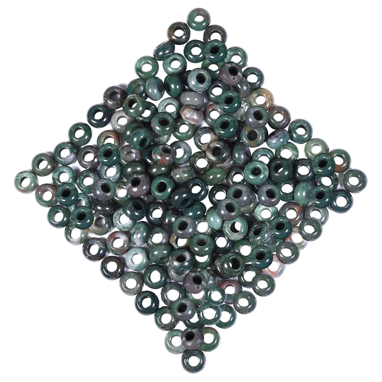 Nupuyai Green Indian Agate Large Hole Stone Rondelle Loose Charms fits Bracelet, European Crystal Stone Beads for Jewellery Making Set of 30