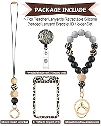 Woanger Set of 3 Leopard Beaded Lanyards for ID