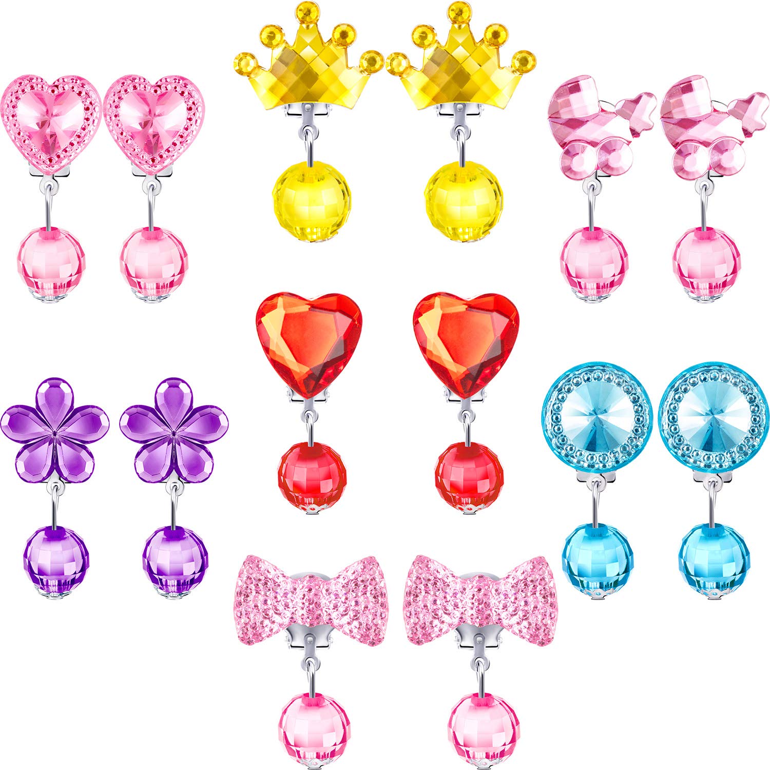 Photo 1 of Hicarer 7 Pairs Girls Clip on Earrings Crystal Clip on Earrings Girls Princess Play Jewelry Set with Box