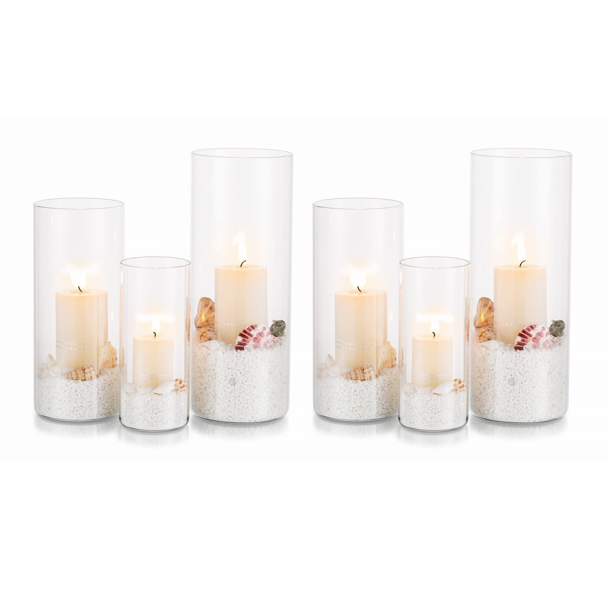 Hurricane Candle Holder Glass Cylinder: Set of 2 (6Pcs) Flower Vase for Tea Light Votive Pillar Floating Candles Dining Table Decorations Wedding Centrepieces Living Room Christmas Ornaments (M+L+XL)