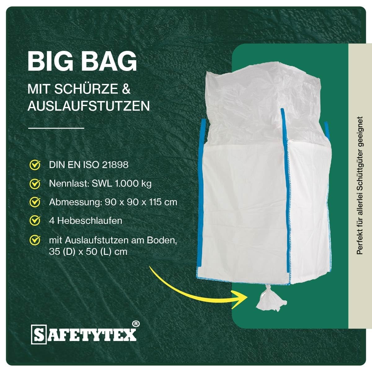 Safetytex Big Bag Schürze Auslaufstutzen 1000 kg 90x90x115 cm (1 Stück) 6