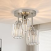 addigi Brushed Nickel Semi Flush Mount Ceiling Light, 3-Light Modern Crystal Chandelier with Clear K9 Crystal Shades, Kitchen