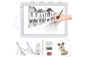 TOHETO A4 Light Pad with Foldable Stand, UL Certified Adapter, 8000 Lux Super Bright Ultra Thin Pad for Cricut Weeding Vinyl, Artist Drawing Light Box/Board/Table for Tracing, Sketching - White