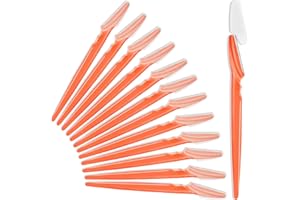 HFATMOS 12 Pcs Eyebrow Razors, Face Razors Multipurpose, Exfoliating Dermaplaning Tools, Eyebrow Trimmers Shaver with Safety Cover, Facial Hair Removal for Women Men Body Use (Orange-red)