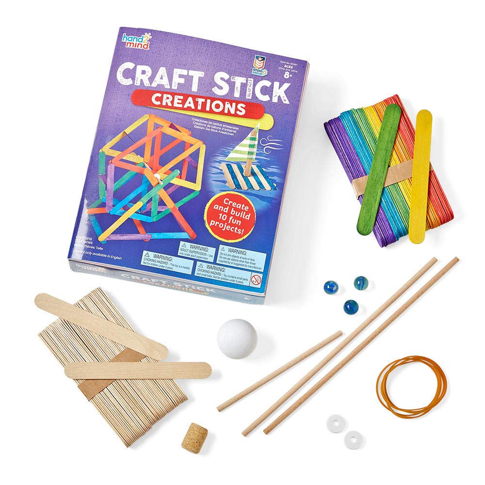 Learning Resources Craft Stick Creations 10 Science Experiments, Activity Book for Kids Ages 9-12, Jumbo Craft Stick Kit for Science, Technology, Maths & Engineering Activities, Multi-coloured