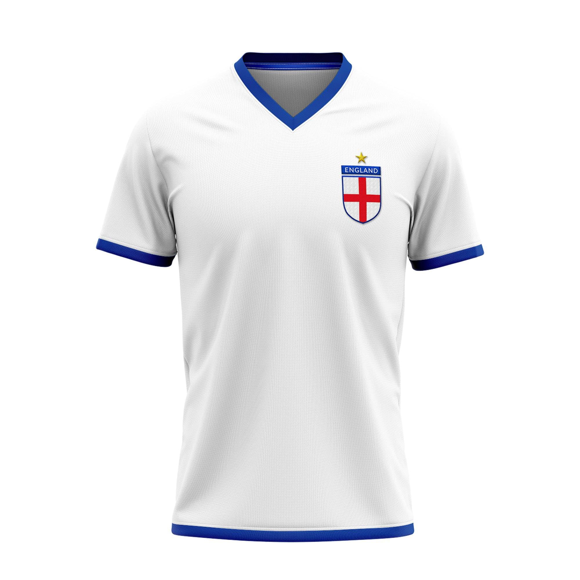 DSL England Football Shirt with England Printed Back - Unisex Breathable Fabric World Cup Euros Training Size XL White