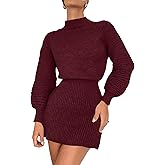 SKAYS Women's 2025 Turtle Neck Mini Sweater Dress Long Ribbed Sleeve Bodycon Knit Casual Winter Dress Cute Fall Outfits