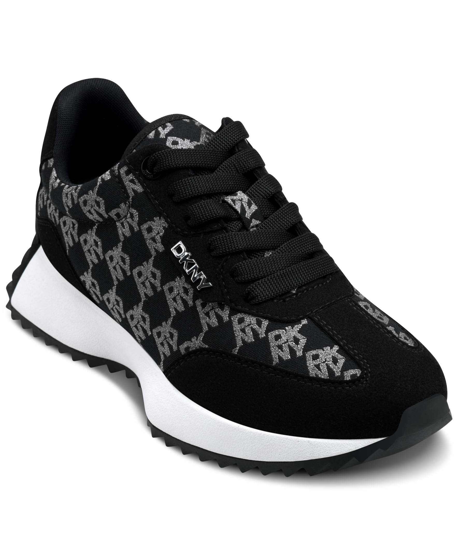 DKNY Women’s Naples Lace Up Sneaker, Black/Nickel, 9
