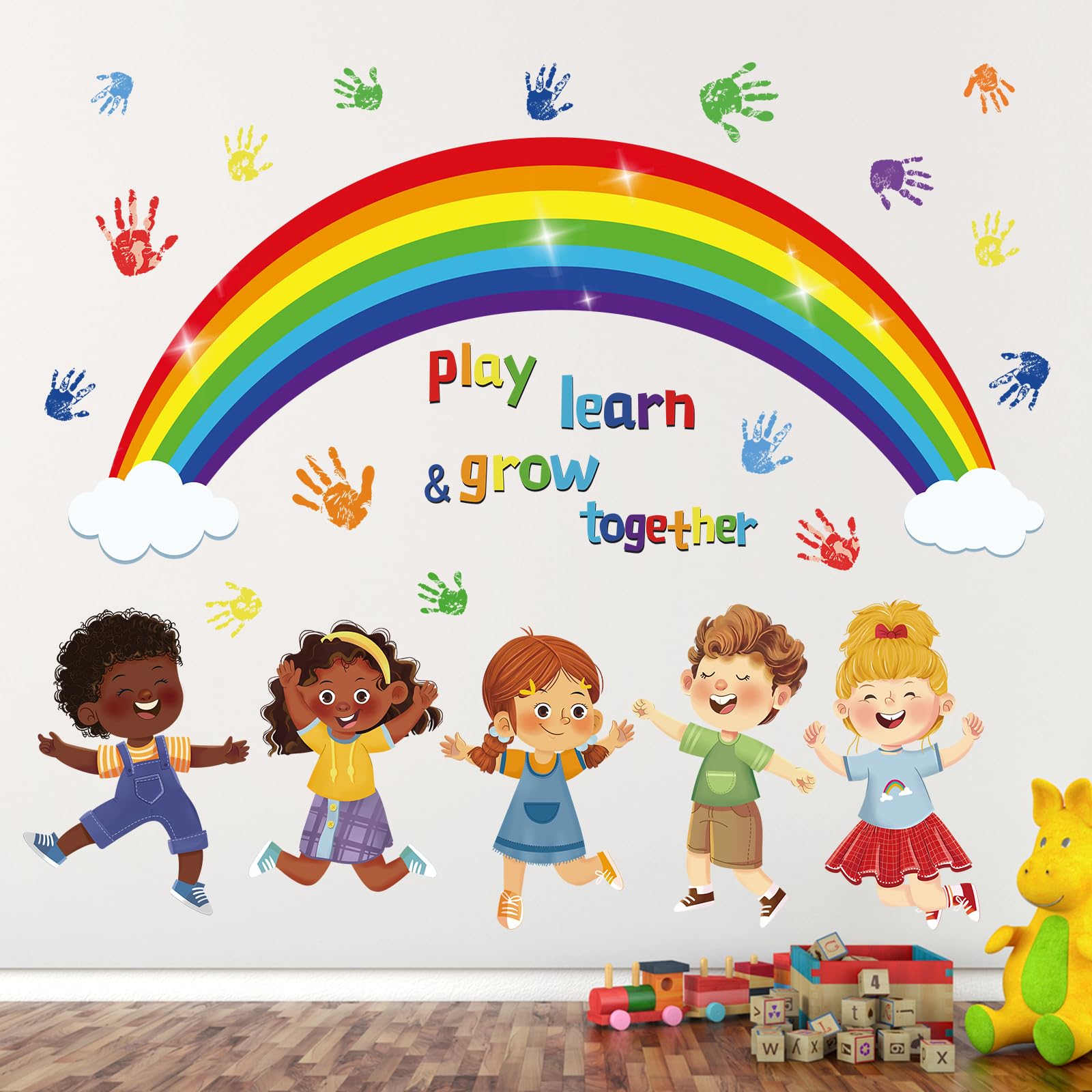 wondever Kids Classroom Wall Stickers Rainbow Handprint Diversity Equality Inspirational Quotes Peel and Stick Wall Art Decals for School Classroom Kids Room