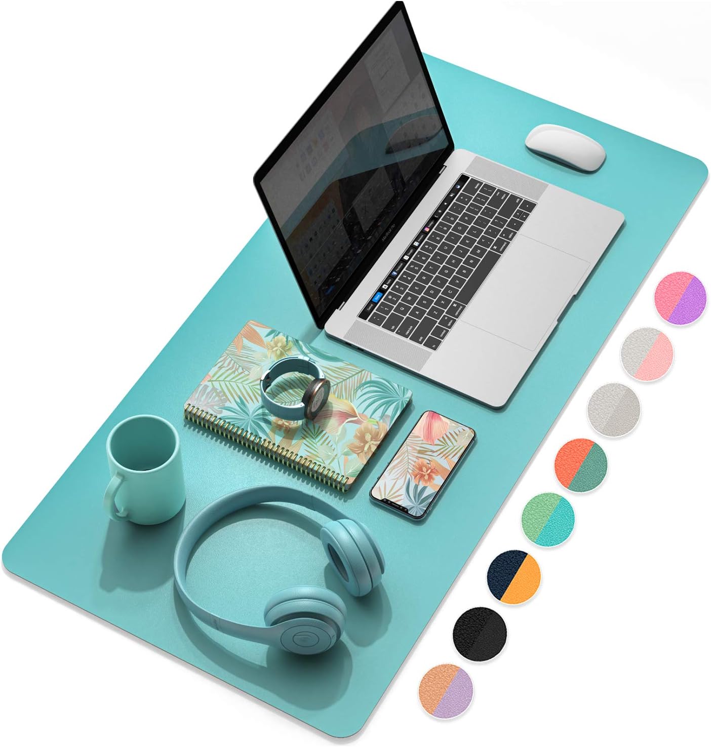 YSAGi Multifunctional Office Desk Pad, Ultra Thin Waterproof PU Leather Mouse Pad, Dual Use Desk Writing Mat for Office/Home (31.5" x 15.7", Calamine Blue+Cobalt Green) : Office Products