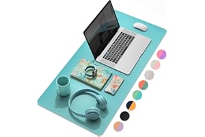 YSAGi Desk Pad, Desk Mat, 31.5" x 15.7" Laptop Leather Desk Pad Protector, Large Leather Desk Blotter for Keyboard and Mouse, Waterproof Desk Writing Pad for Office(Calamine Blue+Cobalt Green)