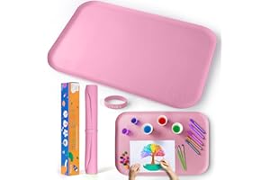 ATMINI Silicone Craft Mats for Kids 24"x16"– with Raised Lip & Non-Slip | Reusable Silicone Art Mat for Play Sand, Painting, DIY Crafts | Durable Design (Pink)
