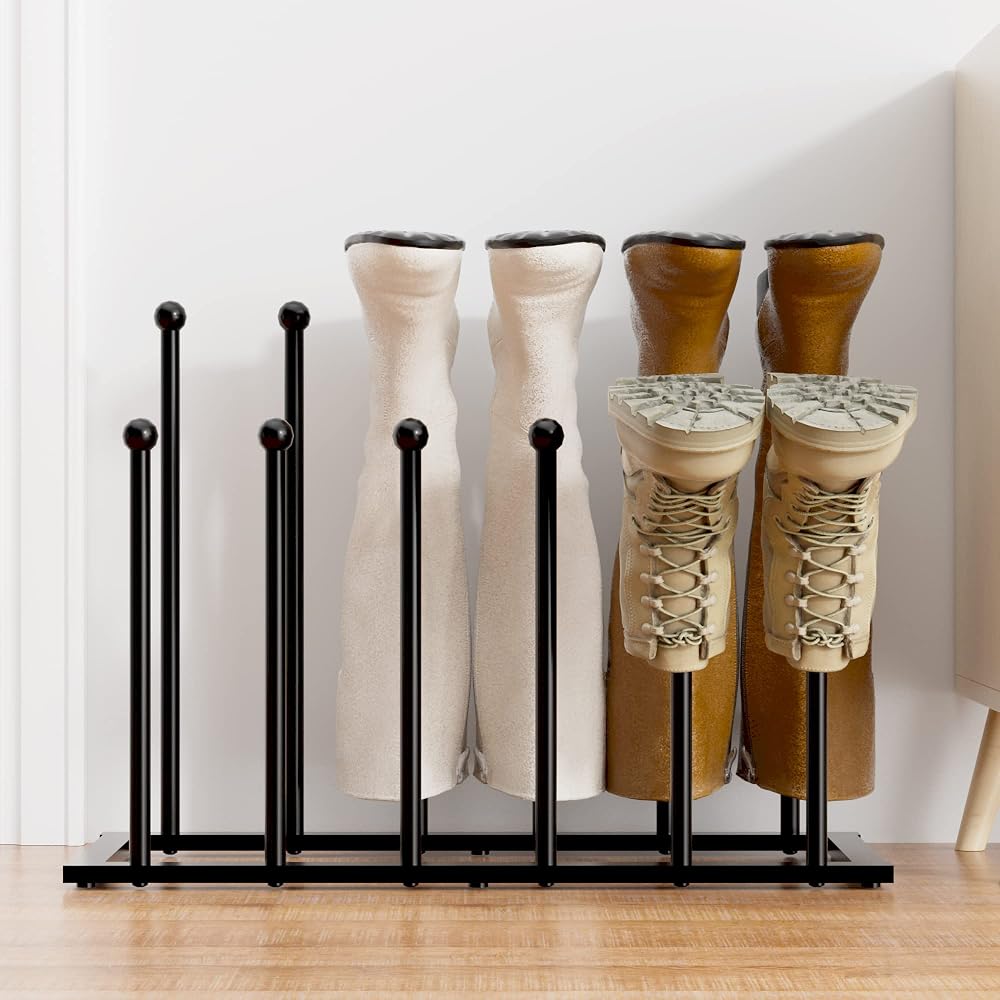 pickpiff Free Standing Shoe Rack Black Metal Holds 6 Pairs Boots