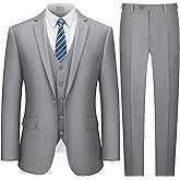 LUPURTY Suits for Men, 3 Piece Men's Suit Slim Fit, Solid Jacket Vest Pants with Tie, One Button Tuxedo Set