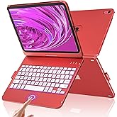 AMZCASE Touchpad Keyboard Case for iPad (A16) 11th 10th Generation, Backlit 360° Rotatable for iPad A16 Keyboard Case, Latop Cover for 10th Gen 10.9 2022 with Smart Wake/Up, Pencil Holder,Cinnabar Red