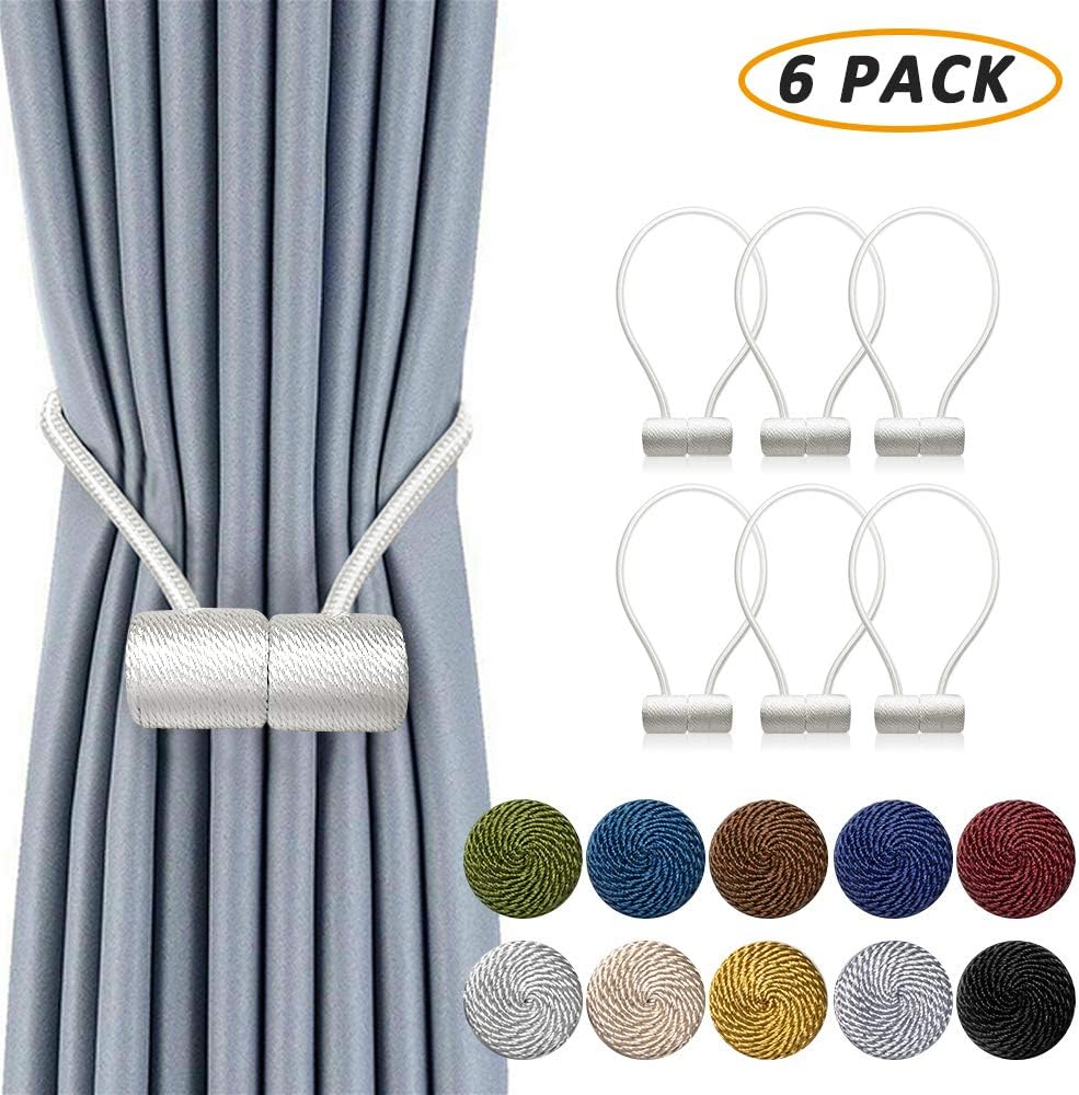 DCLYSI 6 Pack Magnetic Curtain Tiebacks,16 Inch Decorative Curtain Holdbacks for Window Décor