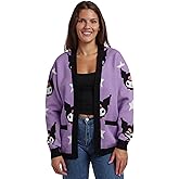 Kuromi Stars All-Over Print Women's Purple Long Sleeve Cardigan