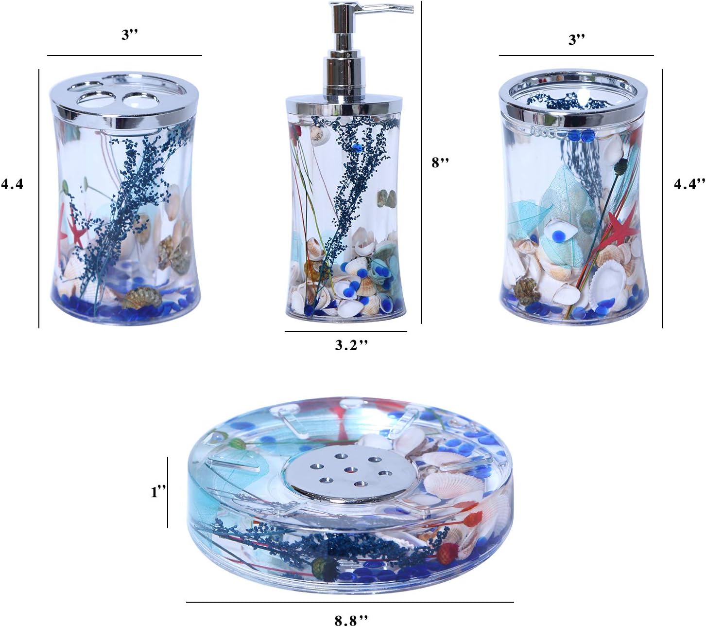 Aduty 4 Piece Bathroom Accessories Complete Set Acrylic Ocean Series Bathroom Organizer With Blue Glass And Sea Shell Ad001 Home Kitchen Home Garden Store