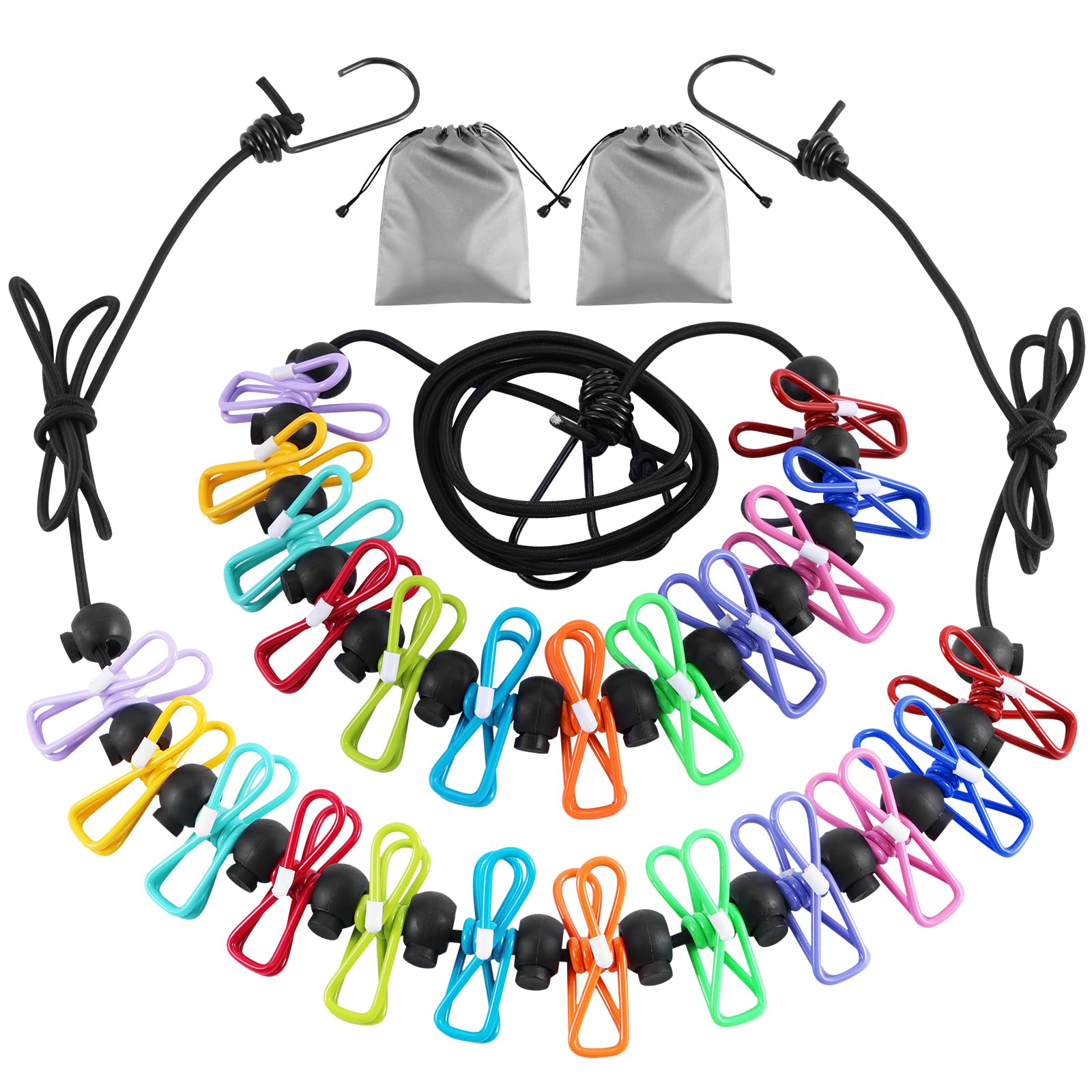 Photo 1 of 2 Pack Camping Clothesline Portable 12 Clothespins, Camping Accessories Travel Clothesline for Outdoor Indoor, Retractable Clothes Line Elastic Clothesline for Camper Hotel Room