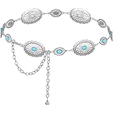 Topbuti Western Oval Concho Chain Belt for Women Metal Waist Chain Belt for Dresses Jeans Western Cowgirl
