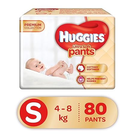 Huggies Ultra Soft Pants, Small Size Premium Diapers, 80 Counts