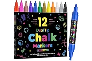 SAKEYR 12 Dual Tip Liquid Chalk Markers - Erasable Marker Pens for Blackboard, Chalkboard Signs, Glass, Chalk Pens Wet Erase Makers for Bar Menu, School,Wedding Sign, Just Married Car Windows Decorations