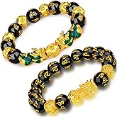 Homelavie 2 Pcs Feng Shui Black Obsidian Wealth Bracelet 12mm Mantra Bead Pi Xiu Bracelets for Women Men Attract Wealth and Good Luck