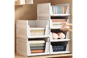 ZHAIXIAONIAN Stackable Plastic Storage Basket for Closet Drawers 4 Packs Clothes Shelf Stackable Storage Contaienrs Folding Closet Organziers and Storage Bins for Wardrobe Cupboard Kitchen Bathroom Office