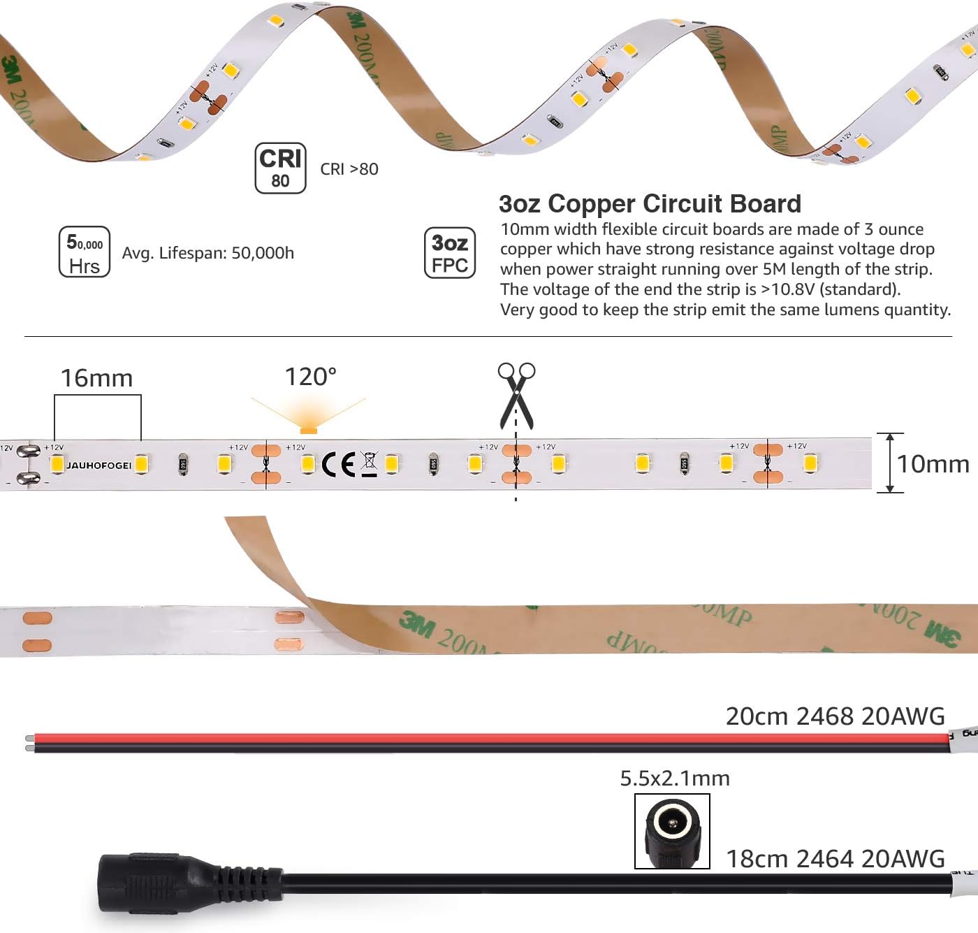 JAUHOFOGEI LED Strip Lights Warm White 12V 5M 6000lm - Image 4