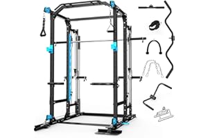 ULTRA FUEGO Power Cage with Cable Crossover/Smith Machine System LAT-Pull Down System Power Rack Squat Rack Training Attachments for Home Gym