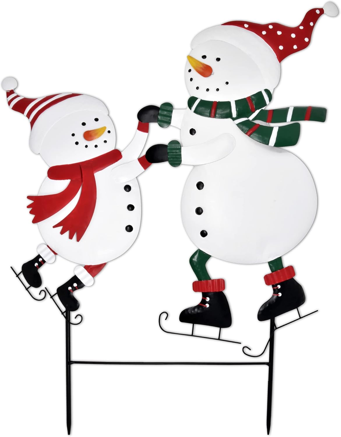 Decorative Garden Stakes - Christmas Snowmen Yard Stakes Decorations Metal Two Dancing Snowman on Ice Skates Garden Stake Signs Outdoor Welcome Xmas Holiday Winter Decor for Lawn Pathway Driveway Patio Home Party Supplies