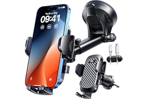 YRU True Military-Grade [360° Rotation Suction] 2025 Ultimate Car Phone Holder Mount 【90+LBS Safest Strongest & Patent Certs】 Dashboard Windshield Vent for iPhone 17 16 Pro Max Samsung, Gloss Black