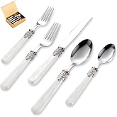 CATHYLIN 20 pieces Stainless Steel Flatware Sets With White Hanld,Dishware Safe (20, White)