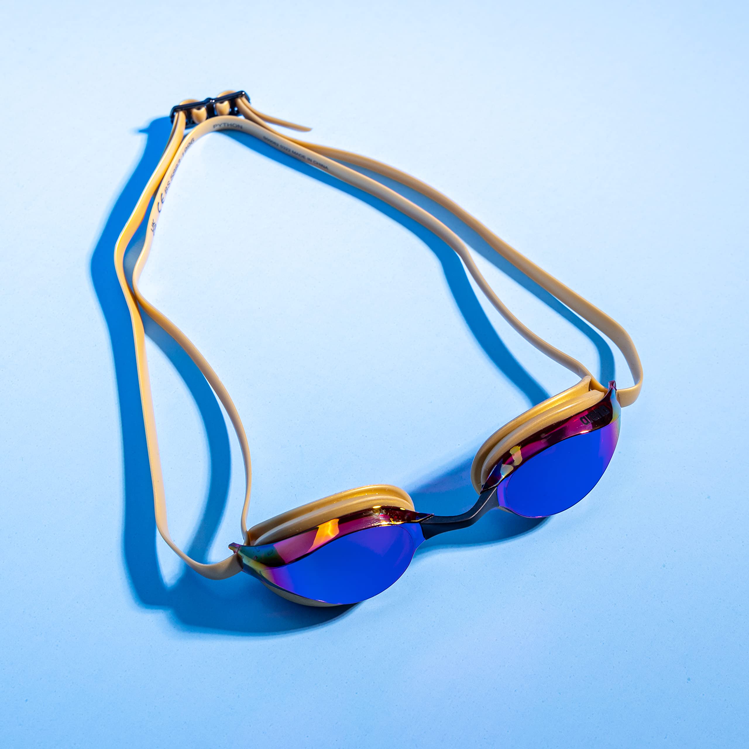ARENA Unisex Python Racing Swim Goggles for Men and Women Anti-Fog No Leak Max Comfort Dual Strap, Mirror/Non-Mirror Lens