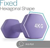 Core Balance 4kg Dumbbell Pair Hex Neoprene Purple Cast Iron view 2