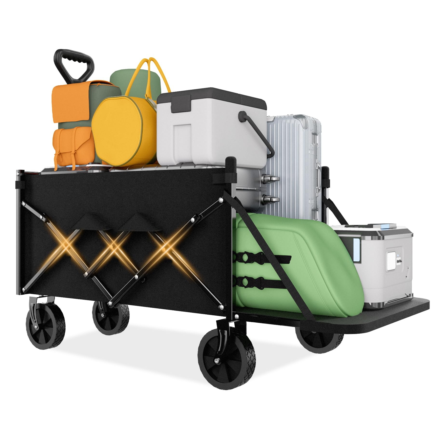 Photo 1 of Favoyard Collapsible Wagon Carts with Extended Tailgate, Foldable 130L & 330LBS Portable Folding Wagons with All - Terrain Wheels & Drink Holders for Shopping, Garden, Camping & Beach, Black