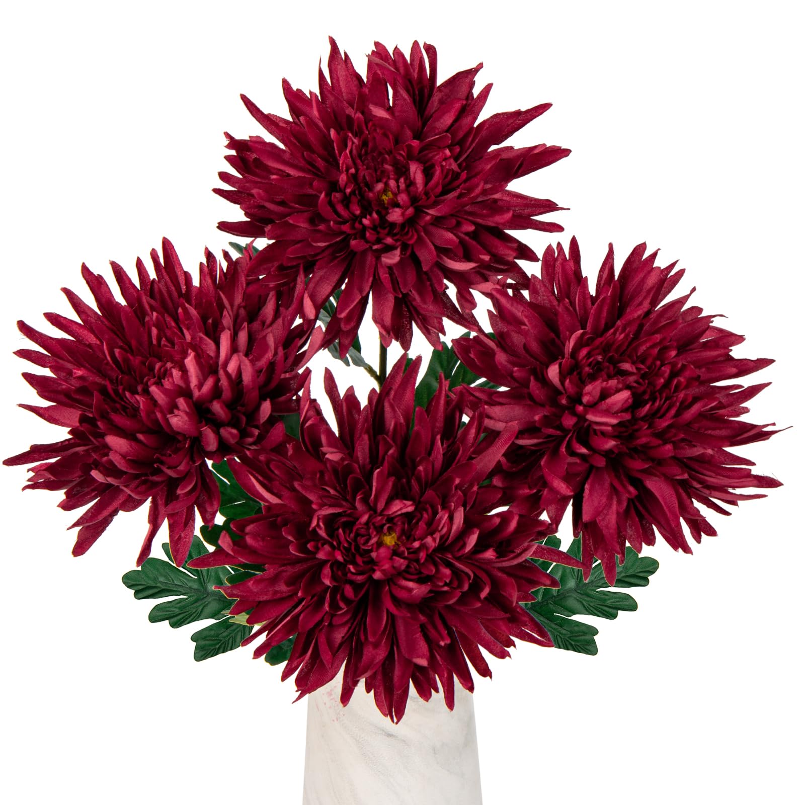 Oairse 6'' Large Artificial Chrysanthemum Flowers 4pcs Red Silk Flower with 65cm Long Stem Faux Spider Mums Flower for Fall Flora Arrangement Home Office Wedding Bridal Bouquet Autumn Decorations