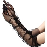 Women's Long Mesh Tulle Gloves 27.5'' Sheer Party Opera Elbow Length Gloves for Wedding Bridal Dance Party