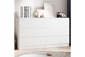 Cozy Castle 6-Drawer Storage Cabinet - 51.9" Wide Dresser with Countertop, Modern Wood Chest with Deep Drawers, Chest of Drawers, Handleless Modern Design for Living Room, Entryway, Hallway (White)