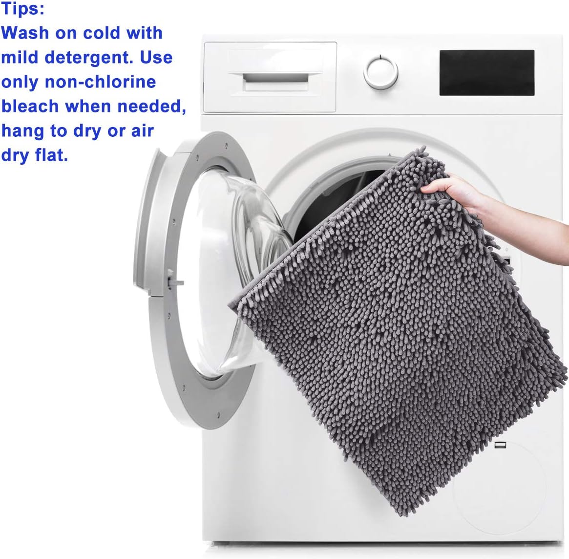 HOMEIDEAS 3 Pieces Bathroom Rugs Set Ultra Soft Non Slip and Absorbent Chenille Bath Rug, Grey Bathroom Rugs Plush Bath Mats for Tub, Shower, Bathroom: Kitchen & Dining