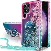 Silverback for Samsung Galaxy S23 Ultra Case, Moving Liquid Holographic Glitter Case with Ring Stand, Girls Women Bling Diamond Slim Protective Case for Galaxy S23 Ultra - Green