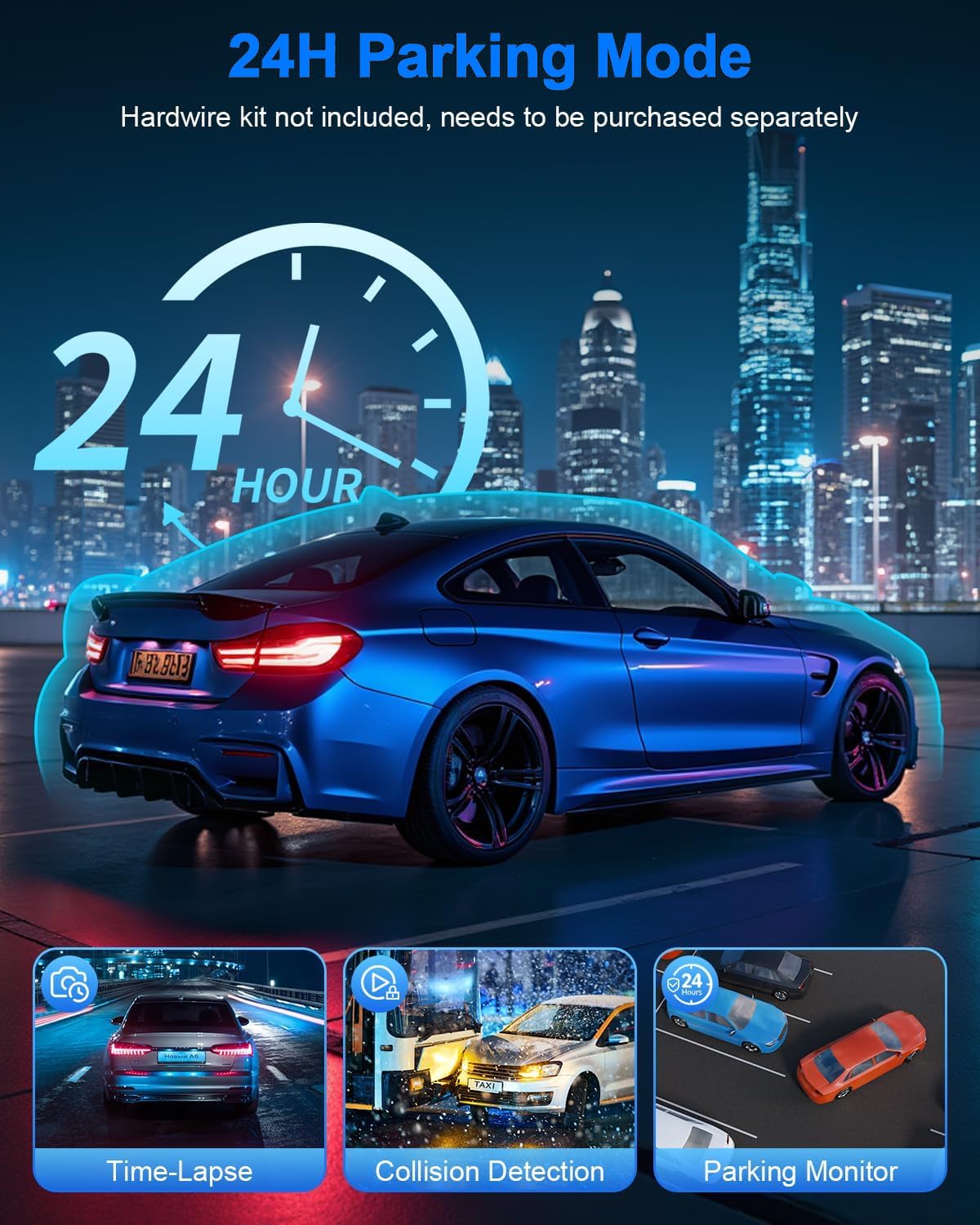 4K Dual Channel Dash Cam Front and Rear, Free 64GB Card Included, 5.8GHz WiFi Dash Camera for Cars, Built-in GPS, G-Sensor, 170°Wide Angle, 3