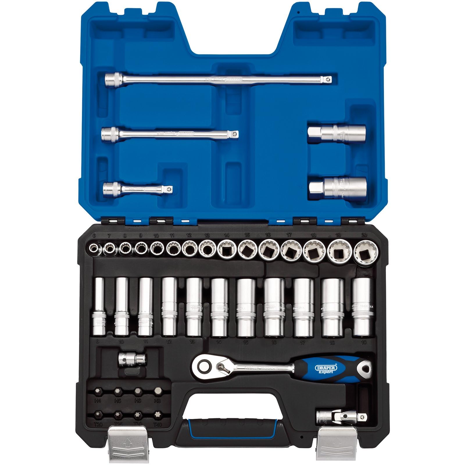 Draper 16480 3/8-Inch Square Drive Expert Multidrive Socket 42 Piece Set, Blue