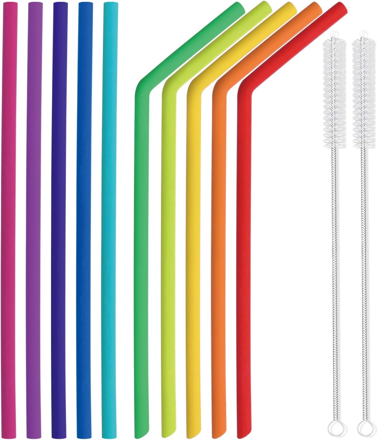 Hiware Reusable Silicone Drinking Straws - Regular Size - Long Flexible Straws with 2 Cleaning Brushes for 20oz and 30oz Tumblers