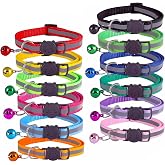 12-Pack Reflective Cat Collar Breakaway with Safety Elastic Band - Adjustable 7.5-12.5 Inch Lightweight Collar with Bell for Cats and Kittens