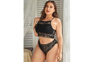 Lingerie Sets for Women Sexy 2 Piece Plus Size Lace Bra and Panty Cami Pajama Set Strappy Underwear Lingerie