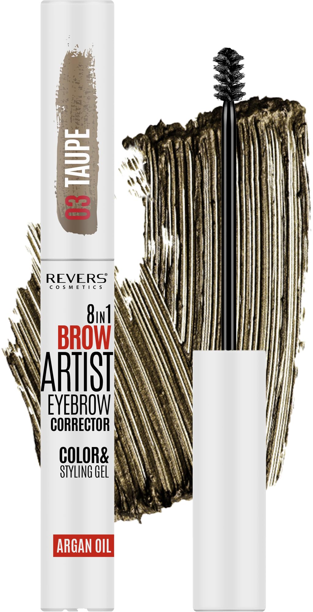 REVERS COSMETICS Taupe Brow Artist 8in1 Eyebrow Mascara | Intensifies and Darkens Colour | Shaping | Fills in sparse areas | Visibly Fuller and Always Tidy Eyebrows