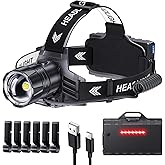 Sinvimes 99000 High Lux LED Rechargeable Headlamp, 95H Long Battery Life Head Lamp with 5 Modes & IPX7 Waterproof & Zoomable, 120° Adjustable Head Light for Adults, Outdoor, Camping, Hardhat