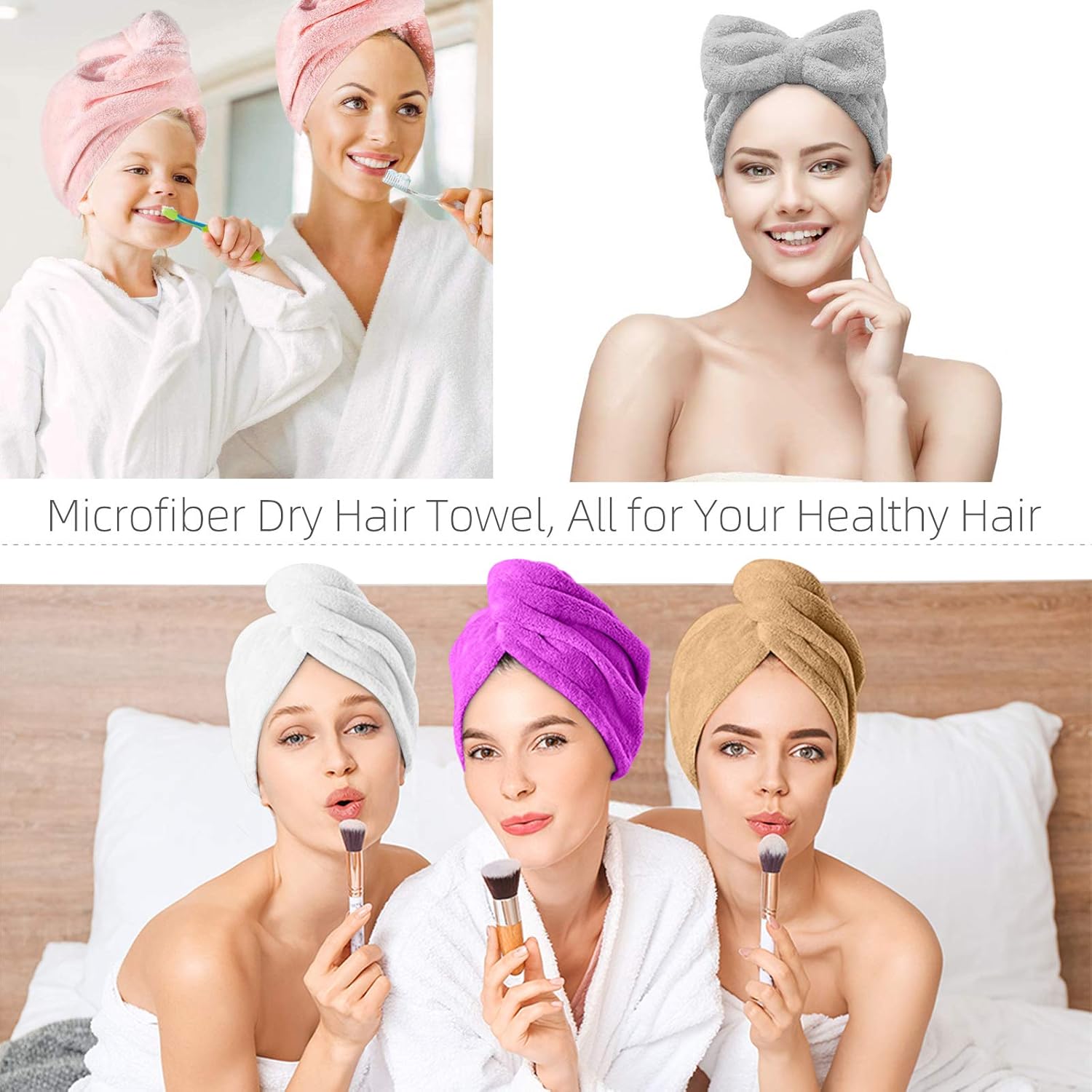 Farsaw Hair Towel Wrap, 4+1 Packs Microfiber Hair Towel Hair Turbans for Wet Hair, Ultra Absorbent Fast Hair Drying Towel for Women, Extra 10 PCS Gifts: Kitchen & Dining