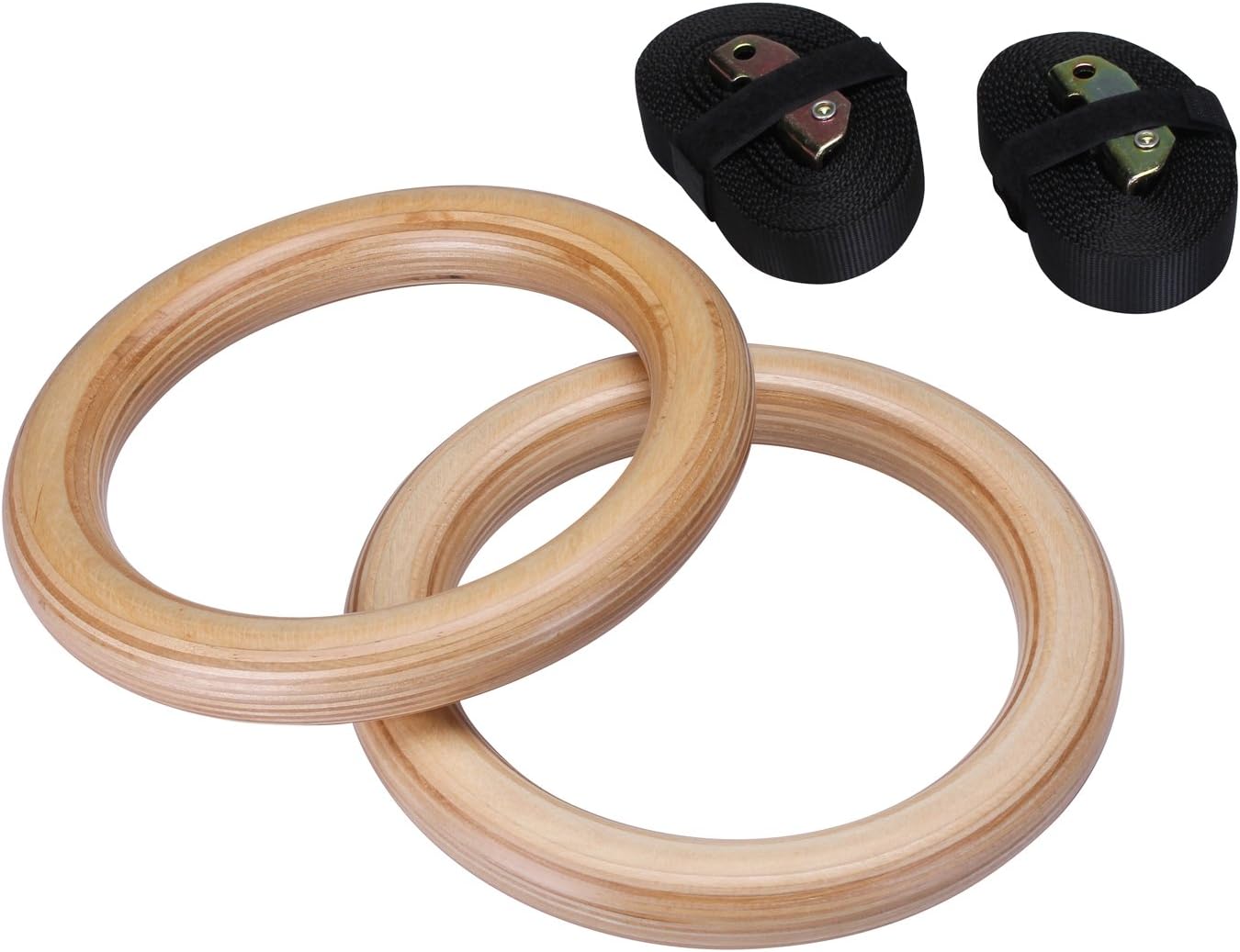Wood Olympic Rings with Adjustable Buckle Straps Wooden Gym Rings for Strength Training Crossfit
